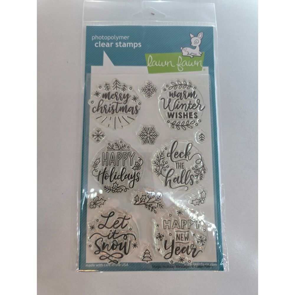 NEW Lawn Fawn Magic Holiday Messages Clear Stamp Set LF2676 Christmas Winter